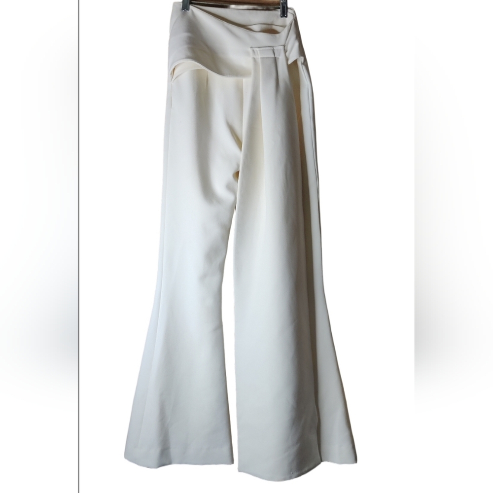 Safiyaa Elegant Cream Wide-Leg High Waisted Women's Pants Size 2